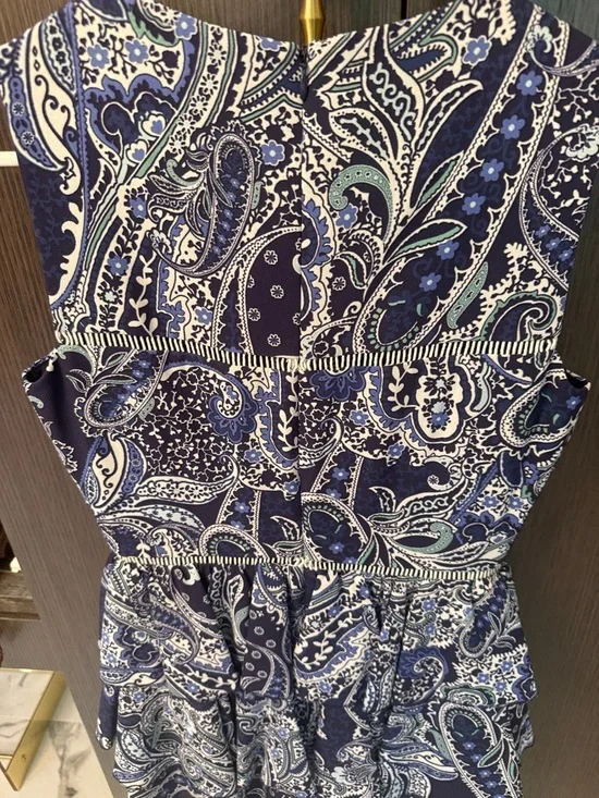 Cynthia Rowley Navy and White Paisley Tiered Mini Dress - Picture 16 of 17